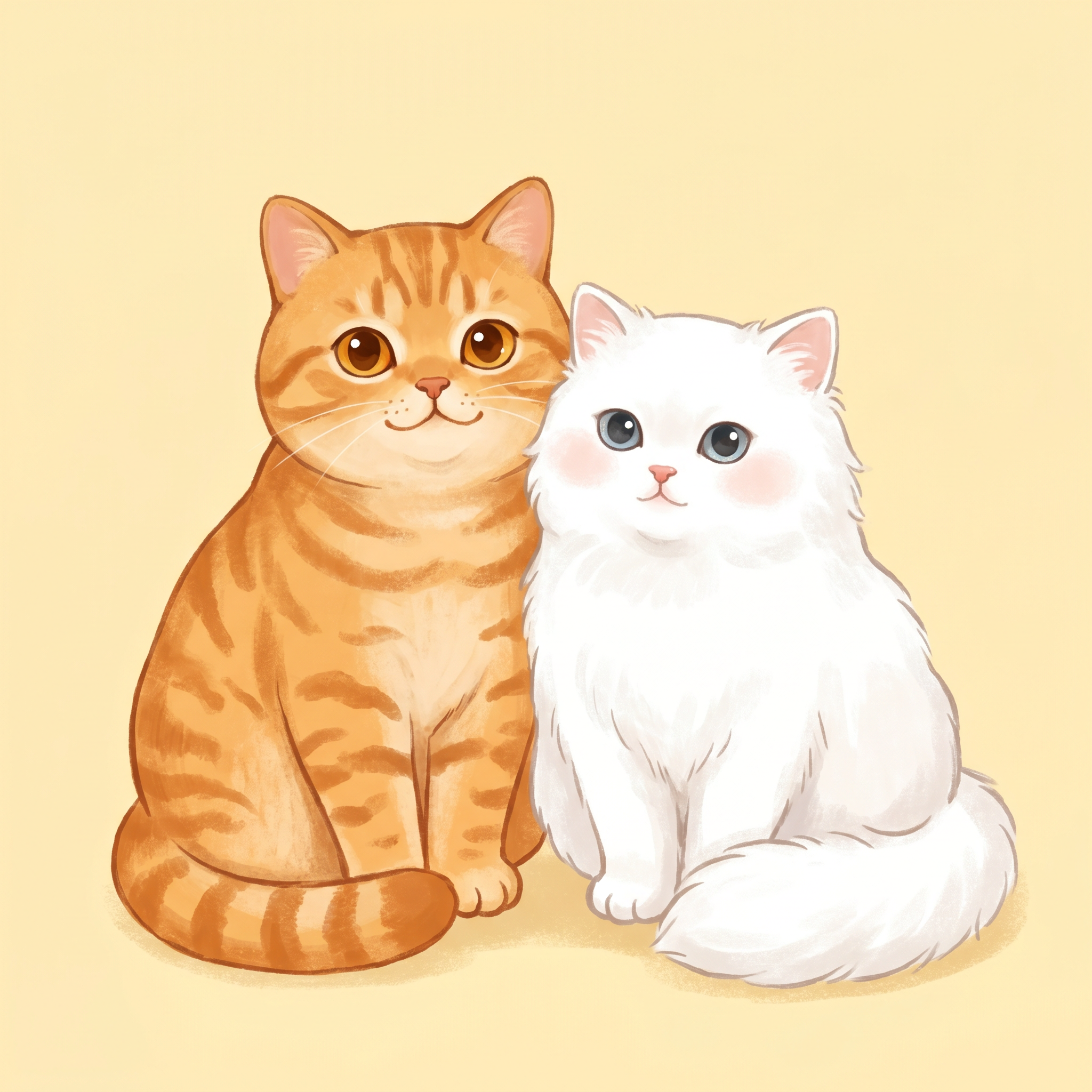 橘猫阿橙与白猫奶团的定妆合影